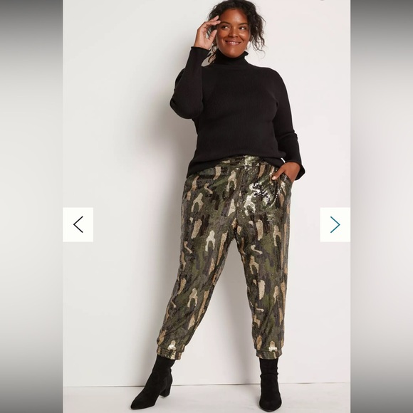 NWT Anthropologie Camo Sequin Jogger Trouser Pants L - Picture 5 of 16
